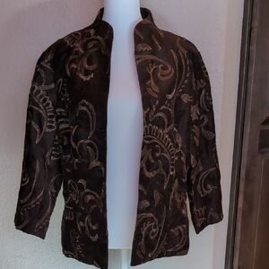 Chico's Size 1  Linen Dark Brown Embroidered Jacket